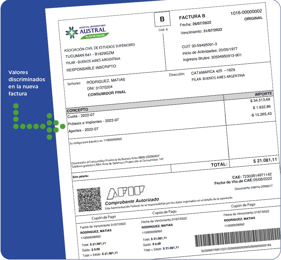 Valores discriminados en la nueva factura
